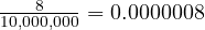  \frac{8}{10,000,000} = 0.0000008 