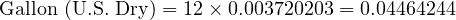  \text{Gallon (U.S. Dry)} = 12 \times 0.003720203 = 0.04464244 