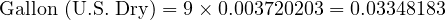  \text{Gallon (U.S. Dry)} = 9 \times 0.003720203 = 0.03348183 